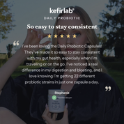 kefirlab Daily Probiotic capsule bottle held in hand