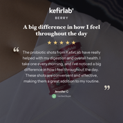 Berry probiotic shot bottles by kefirlab, shown in a small pouch