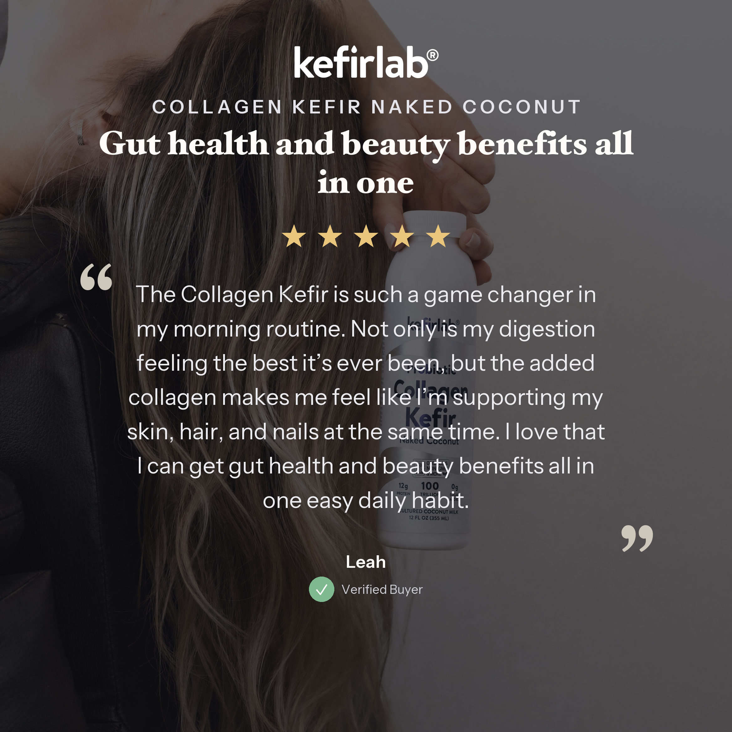 KefirLab collagen kefir bottle held by hands