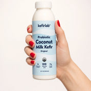 Coconut milk kefir bottle, Original; kefirlab probiotic label