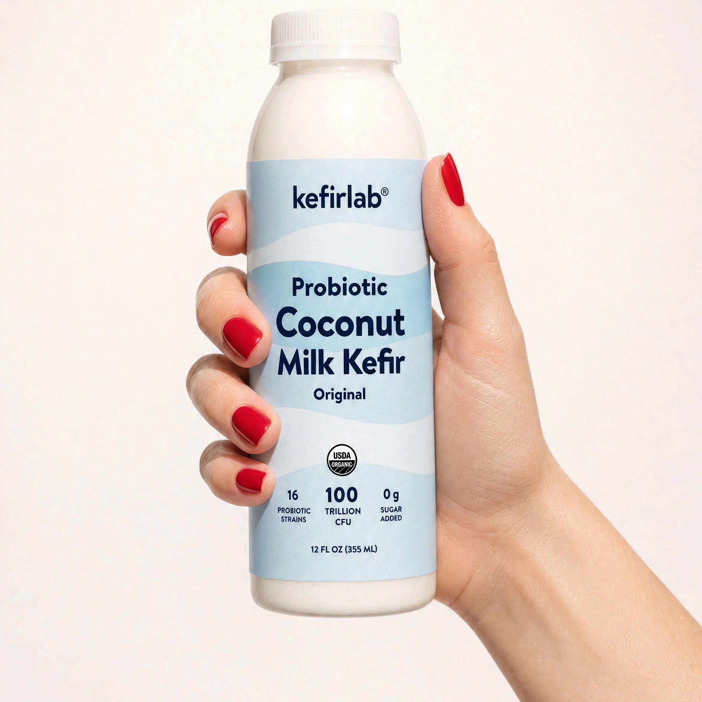 Coconut milk kefir bottle, Original; kefirlab probiotic label