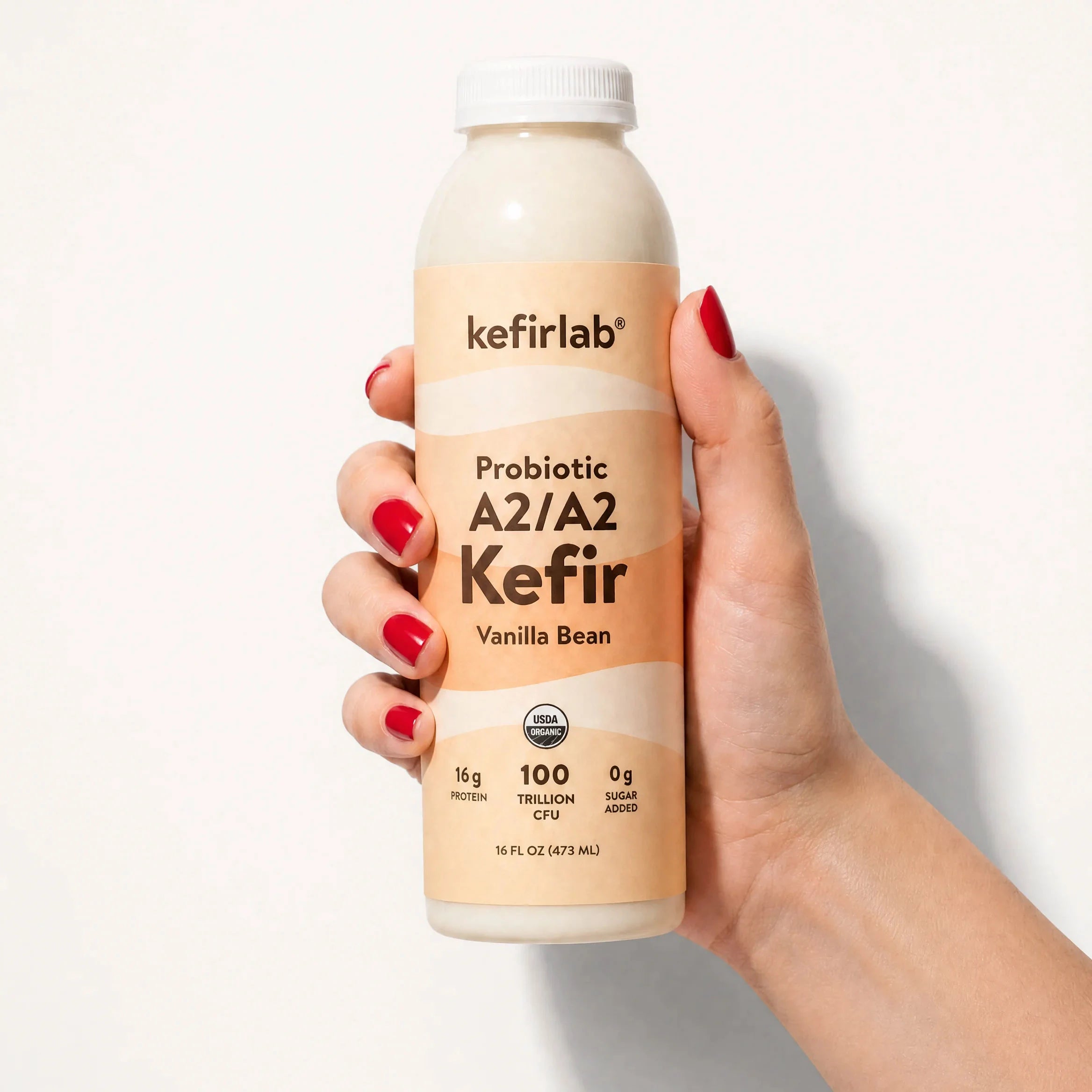 Vanilla bean probiotic kefir bottle, A2/A2, 16 fl oz (473 mL) kefirlab
