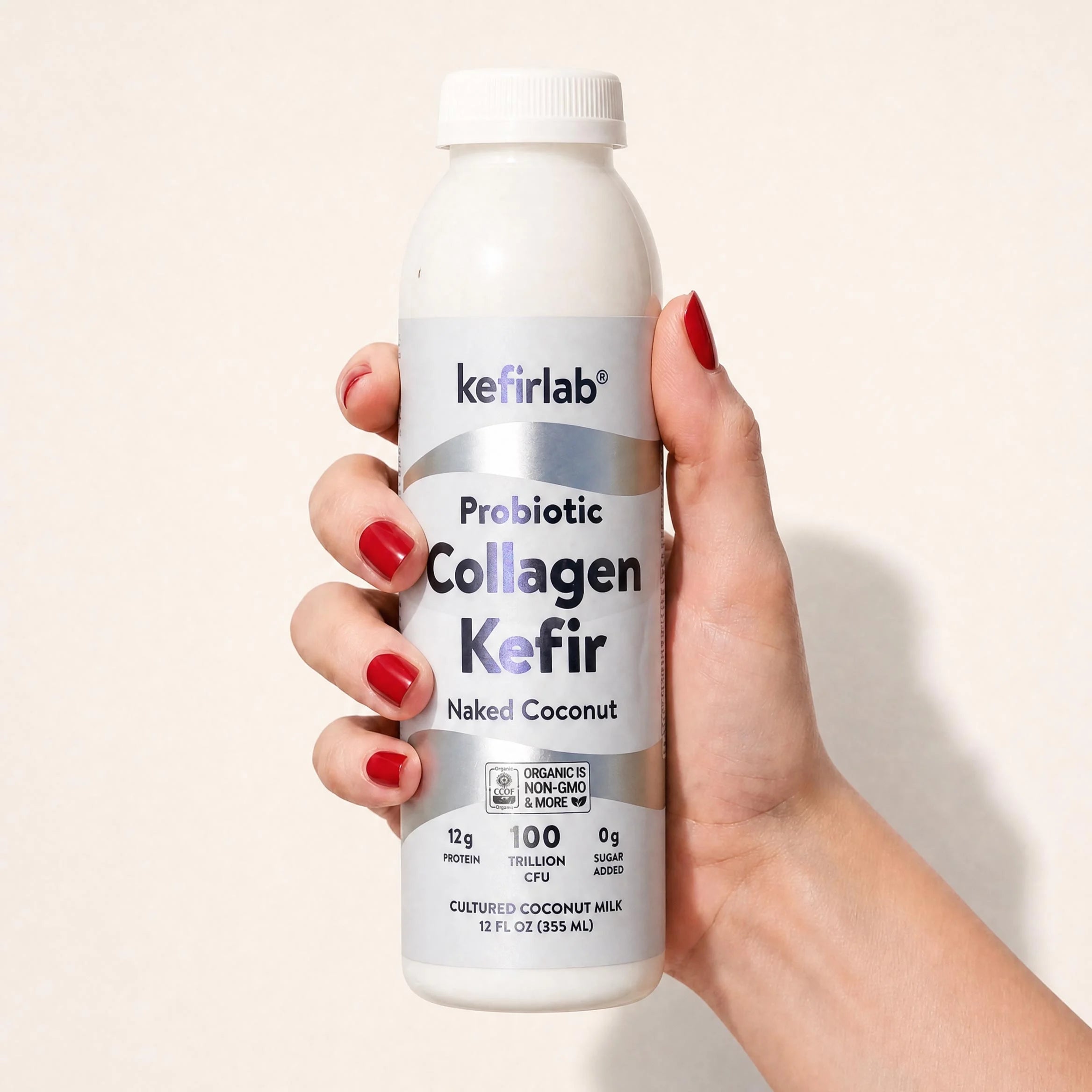 Probiotic collagen kefir bottle by kefirlab, Naked Coconut, 12 fl oz