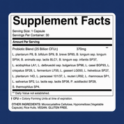 Probiotic supplement facts label, serving size 1 capsule