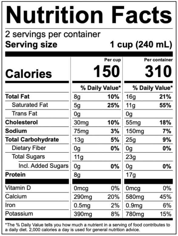 nutrition facts of Golden Kefir by Kefir Lab