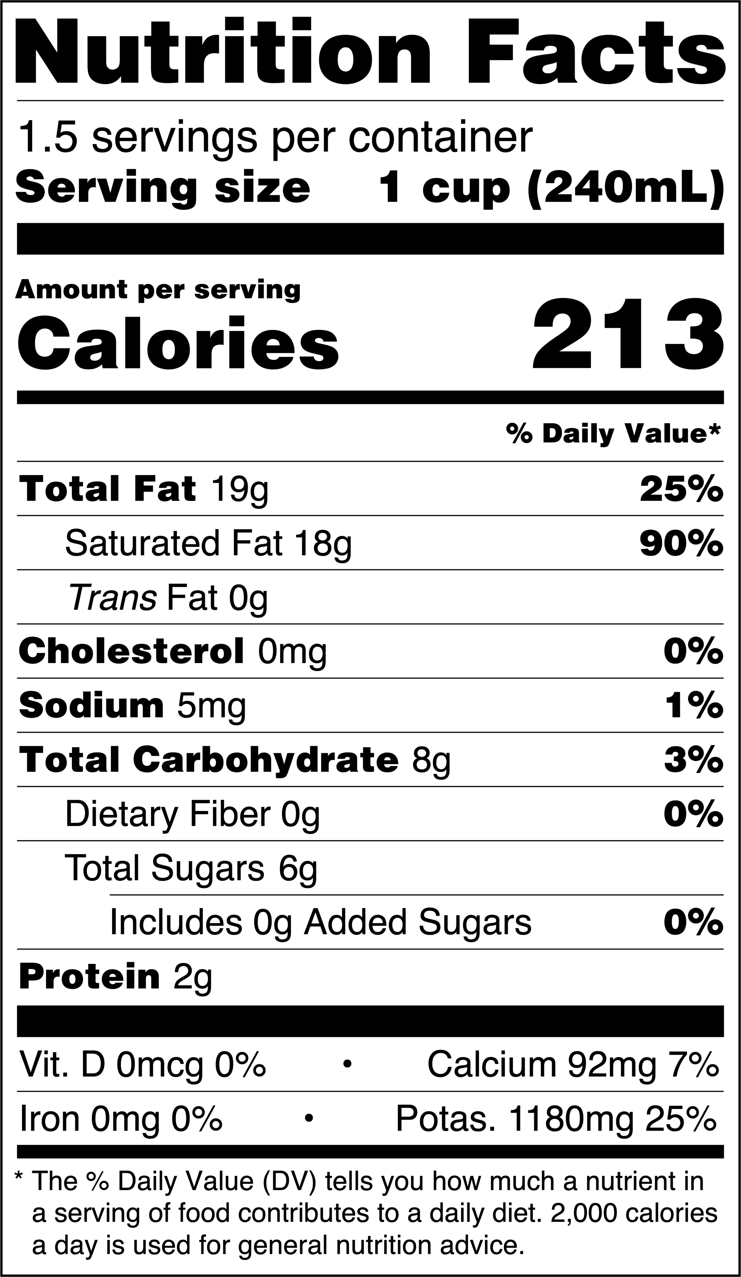 nutritional facts of Original Coconut Milk Kefir