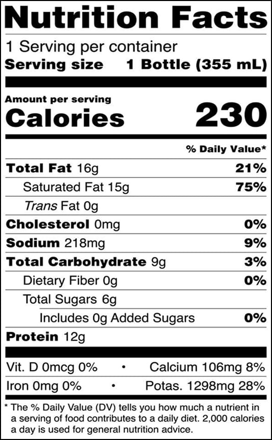 nutritional facts of French Vanilla Collagen Kefir